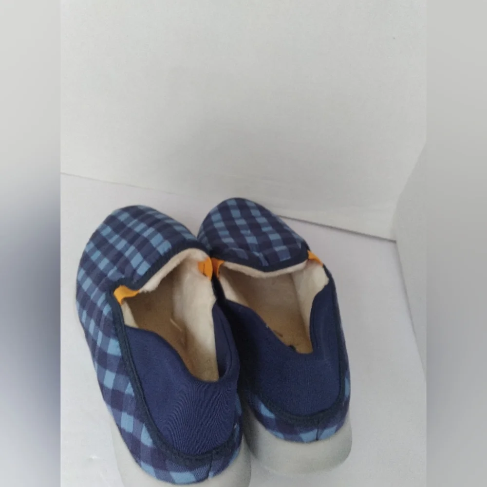 Slip On‎ Comfort Shoes Blue Plaid Padded Cozy Lightweight